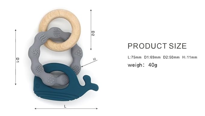 Personalized Silicone & Natural Wood Teething Ring/Rattle,Baby Teether Toys,Newborn Gift