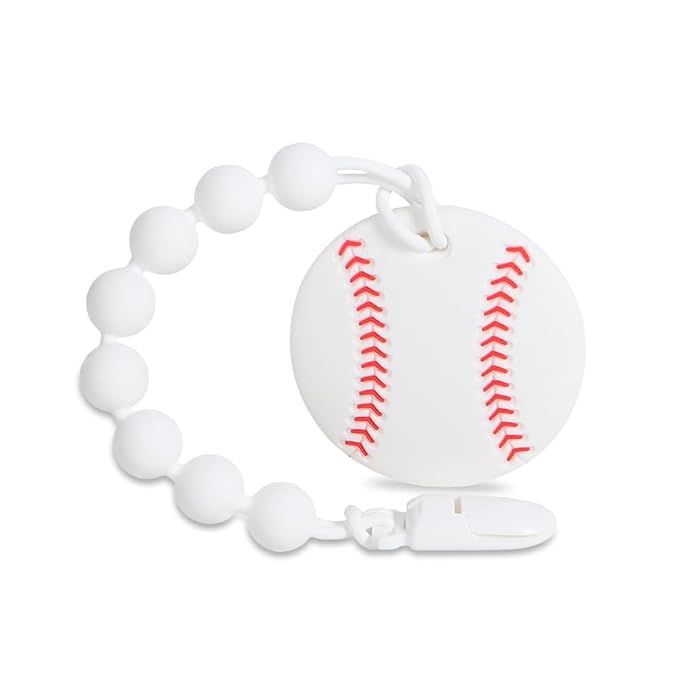 Baby Sports Ball Teething Toys,Food Grade Silicone Teether with One-piece Pacifier Clip Holder,Shower Gift,Teething Pain Relief for 3 Months+ Boy and Girl,BPA Free,Freezer Safe. (Baseball)