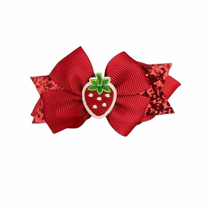 Strawberry Snap Clips Baby Girls Fruit Hair Bow Clips Strawberry Hair Ring Tie BBW24 (Set-N)