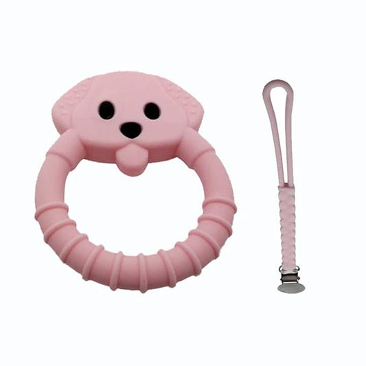 Gadgetime USA Baby Teething Toy Set - Includes Pink Pacifier Clip & Bear Teether - Silicone Chew Toys for Infants Newborns - BPA Free Freezer Safe