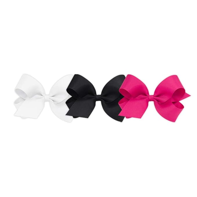 Wee Ones Girls' 3 pc Set Solid Grosgrain Variety Pack on a WeeStay No-Slip Hair Clip, Large, White, Black, and Shocking Pink