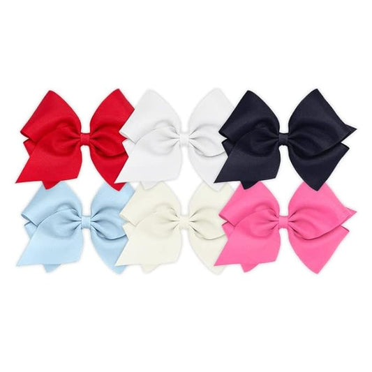 Wee Ones Girls' 6 Piece Set of Bows, Solid Grosgrain Variety Pack on a WeeStay No-Slip Hair Clip, Mini King, Blue,Navy,Pink,Red,White