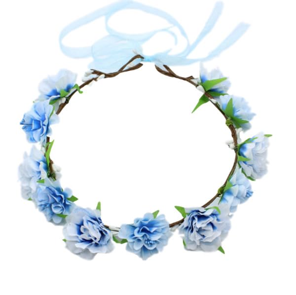 AKOAK 1 Pack Flower Crown, Bohemian Wreath for Girls Floral Tiara, Wedding Headband, Bride Bohemian Wreath/Baby Shower/Photo/Toddler (Blue)