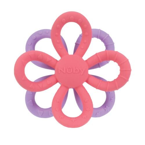 Nuby Fun Loops Teether - Flower-Shaped Infant Teething Toy for Babies - 3+ Months - Pink and Purple - Easter Basket Stuffer