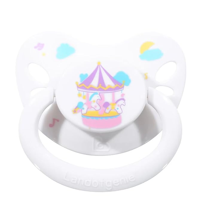 Landofgenie Adult Sized Pacifier Large Handle Large Shield Cute Print Paci White