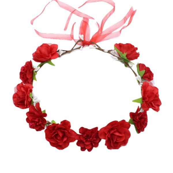 AKOAK 1 Pack Flower Crown, Bohemian Wreath for Girls Floral Tiara, Wedding Headband, Bride Bohemian Wreath/Baby Shower/Photo/Toddler (Red)