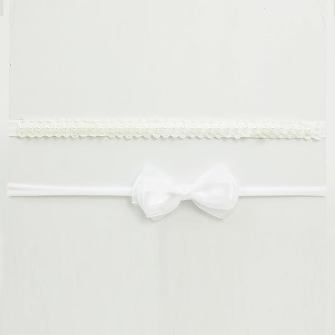 Handmade White Pearl Newborn Headband Baby Girl White Bow HairBand Baptism Headbands Set
