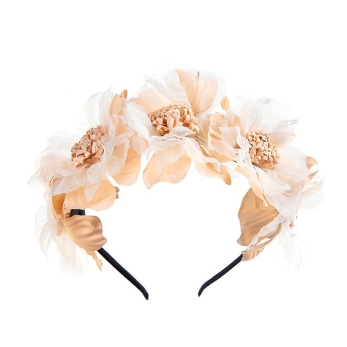 Bethynas Baby Girls Flower Cluster Headband Soft Lace Cloth Floral Head Wear for Wedding Party Cute Flower Hair Band for Toddlers Flower Girls (Champagne)