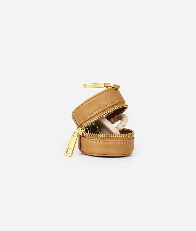 FAWN DESIGN The Paci Case, Tan Pacifier Holder, Premium Pebbled Faux Leather Paci Holder, Insulated Pacifier Case with Zipper and Clip, Fits Most Standard Size Pacifiers, 2.25 x 2.25 inches