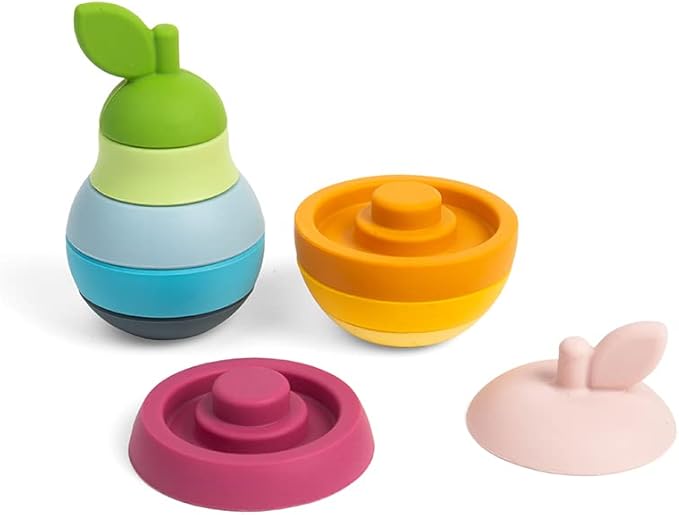 Bigjigs Toys Stacking Apple & Pear - 10 Piece Baby Stacking Toy, Silicone Baby Stacking Rings, Teething Toys, Montessori Toys for Babies