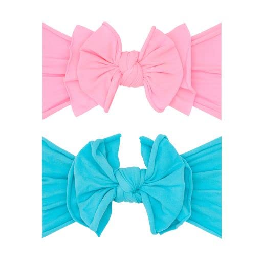 Baby Bling Bows Newborn to Little Girls Hair Bow - FAB-BOW-LOUS Headbands Toddlers Hair Accessories, Made in the USA, One Size (2 Pack - neon pink a boo + neon blue)