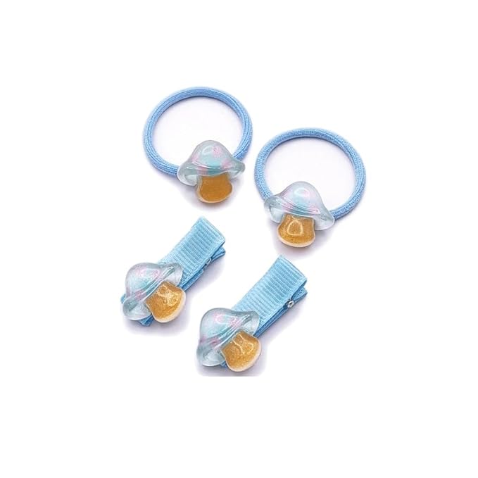 Baby Girls Mushroom Hair Clips Baby Mini Mushroom Hair Pin Kids Small Mushroom Tiny Hairclips BBW03 (4 Pcs-Blue)