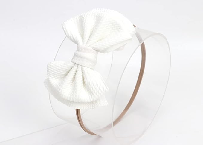 Baby Girl's 5 Inches Soft Double Bow-knot Nylon Headband Toddler Headdress for Photography Party Festivals (White)