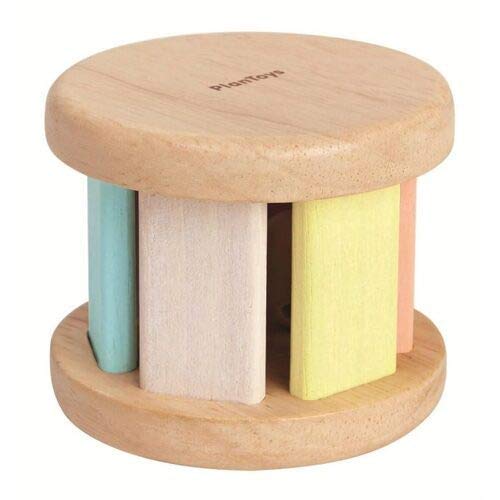 PlanToys® Pastel Wooden Roller Toy for Babies | Montessori Sensory Toy with Gentle Rattle Sound | Eco-Friendly Crawling & Motor Skill Toy for Infants 6+ Months