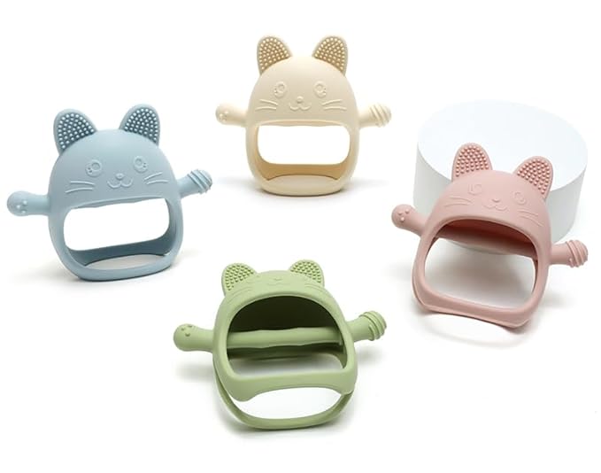 HippoBaby Rabbit Hand Guard Teether 2-Pack – Silicone Baby Teething Toys for Infants, Toddlers & Newborns – 100% Food Grade, BPA-Free¸Flexible Gum Soother (Rabbit Hand Guard - Pink/Cream)
