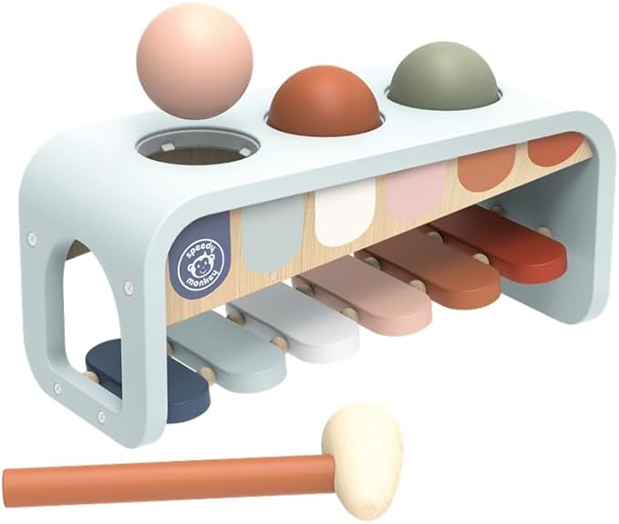 Speedy Monkey Tap Tap Xylophone – Vibrant Wooden Xylo Bench with 3 Balls, Hammer Play, Enhances Problem-Solving, and Cognitive Growth | Non-Toxic Finish, Ideal for Kids, Sturdy Learning Toy