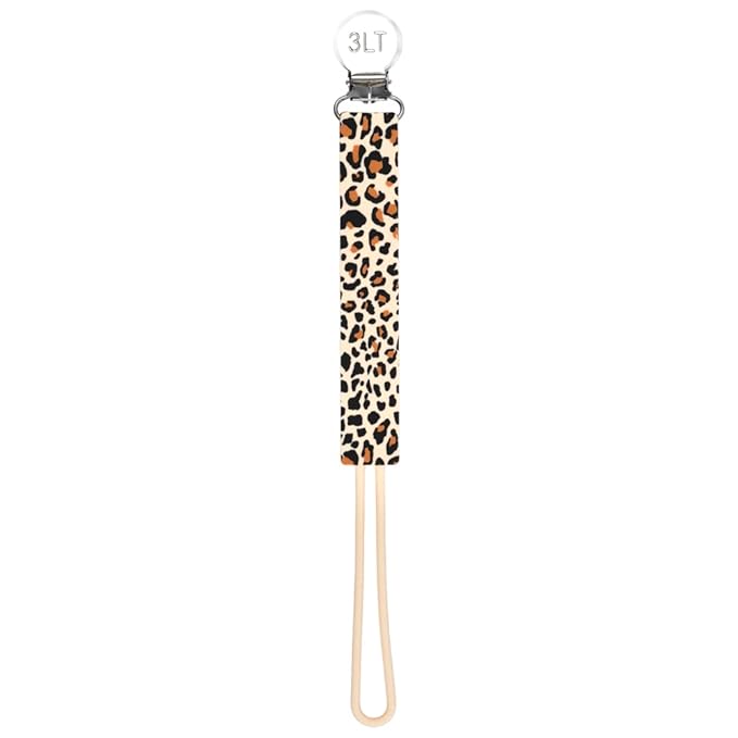 Three Little Tots All Silicone Modern, Short and Safety Tested Pacifier Clip (Leopard, Printed)