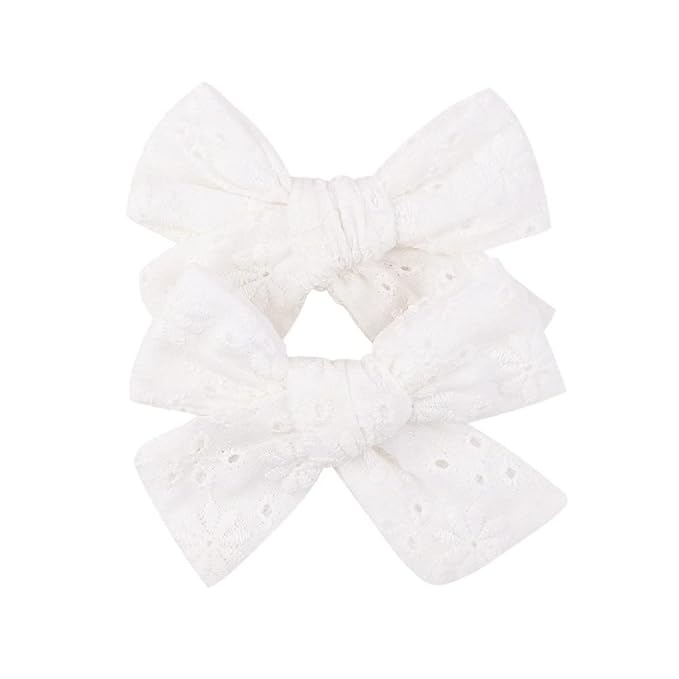 3.2'' Girls White Linen Hair Bows Clips - Alligator Clips Hair Accessories for Little Girls, Toddlers, Kids, and Teens