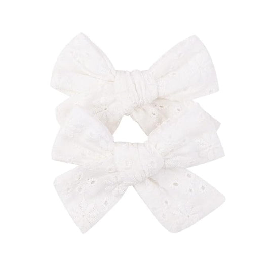 3.2'' Girls White Linen Hair Bows Clips - Alligator Clips Hair Accessories for Little Girls, Toddlers, Kids, and Teens
