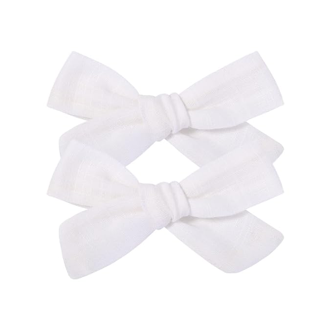 3.2 Inch Linen Baby Girl Hair Clips, Hair Bows for Toddler Kids, Alligator Clip Hair Accessories for Babies, White