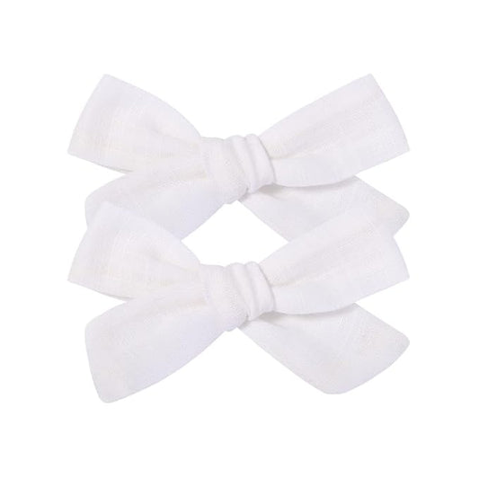 3.2 Inch Linen Baby Girl Hair Clips, Hair Bows for Toddler Kids, Alligator Clip Hair Accessories for Babies, White