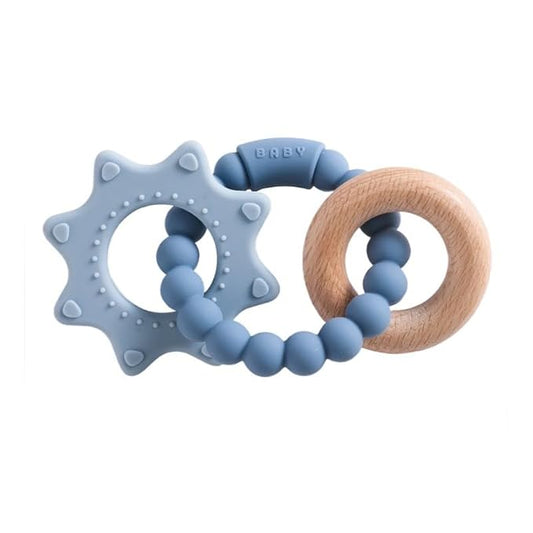 Baby Silicone and Wood Teether Ring Toy,Food Grade Silicone Chew Toys for 3-6,6-12,12-18 Months Newborns,Infants,Toddlers Teething Relief,Safe and Soft,BPA Free,Baby Essentials. (Star)