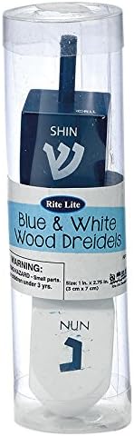 RITE LITE Blue/White Large Wood Dreidels, 2.75", Set of 2/Gift Box