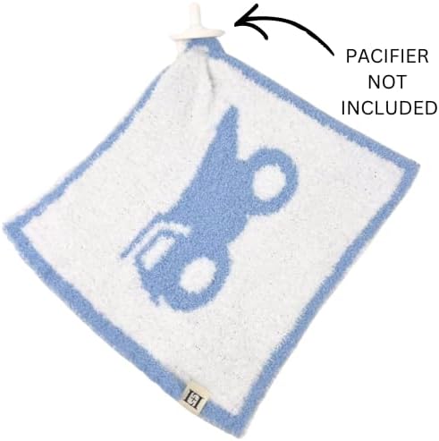L+L USA Construction Dump Truck Baby Lovey Pacifier/Teether Holder 10"x10" - DreamSoft Plush Fluffy Cuddly Soothie Reversible Mini Comfort Blanket Newborn Gift Essential Babies Boys (Steel Blue/White)