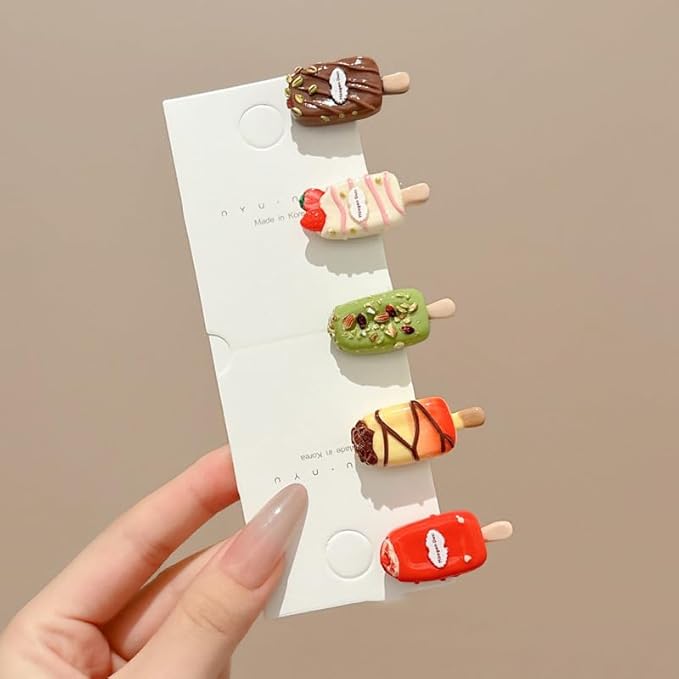 5 Pairs(10 Pcs) Super Cute Lovely Summer Realistic Mini Icecream Hairpin Ice Sucker Hair Clips Hair Decoration Women Girls Salon Hairstyle Hairdressing Grip -Icecream 2
