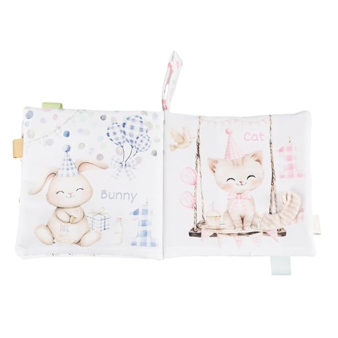 Ali+Oli Baby Cloth Book – Soft Sensory Crinkle Book with Teether for Infants 0-12 Months – Early Learning Touch & Feel Tummy Time Toy – Newborn Shower Gift for Boys & Girls (Birthday)