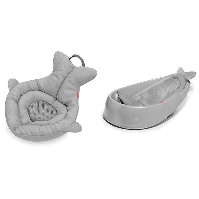 Skip Hop Soft Sink Baby Bath Tub and Smart Sling 3-Stage Whale Tub Bundle, Moby, Grey