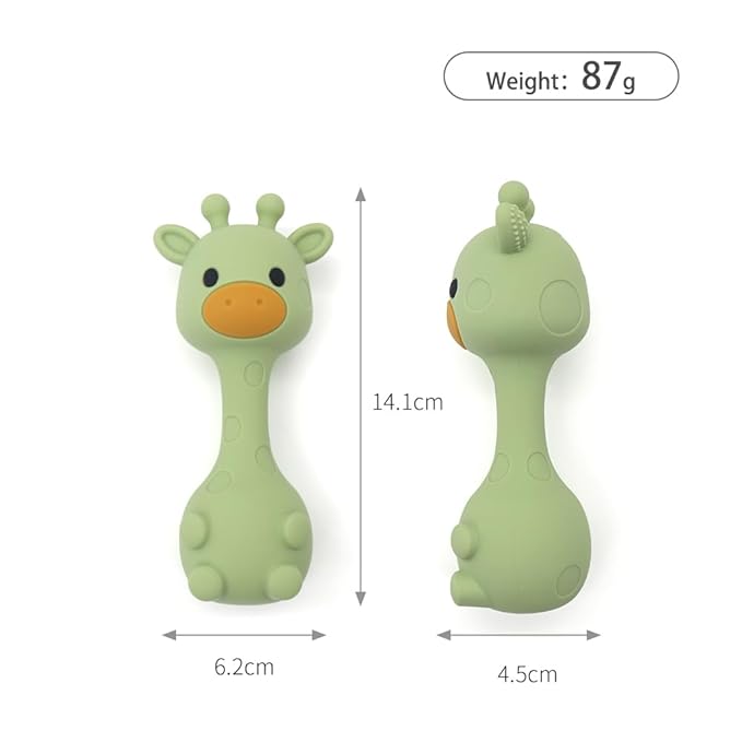Silicone Little Giraffe Shaker Rattle Toy for Babies | Food Grade Silicone Teether | Easy to Grip | BPA Free (Olive Green)