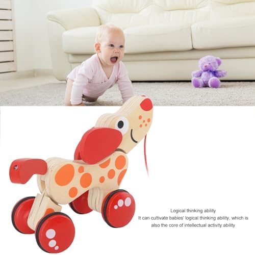 Push Pull Toy Puppy Walk Along Pull Wooden Hound Dog Walk A Long Puppy Wooden Pull Toy for Walking Toddlers (Dog)