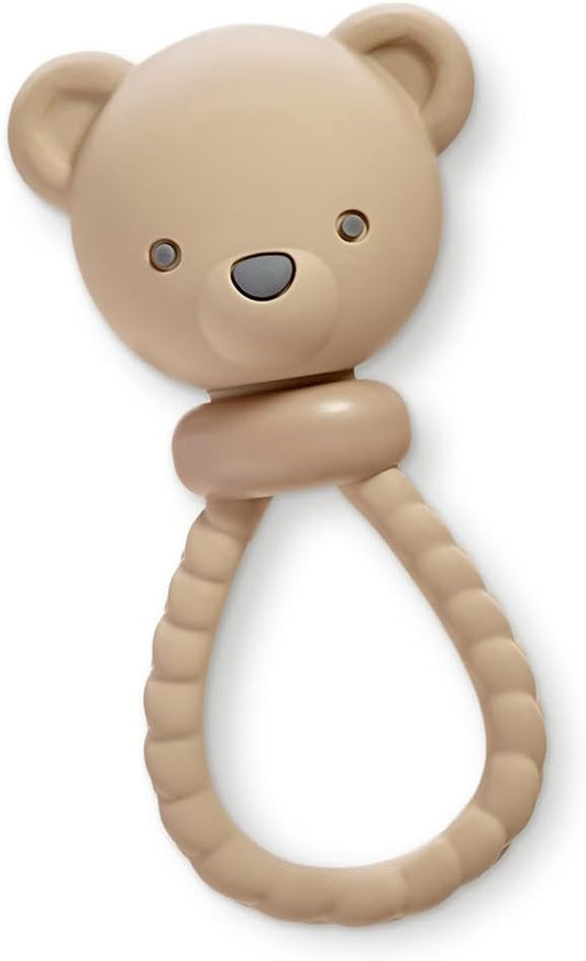Itzy Ritzy Silicone Rattle Toy – Soothing Teething Toy with Soft Jingle Sound & Easy-Grip Textured Handle - for Ages 3 Months and Up (Bear)