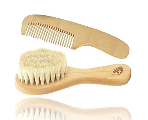 Natural Soft Newborn Baby Brush Set – Goat Hair Bristles with Eco-Friendly Wood Handle | Wooden Infant Cutie Comb by PomPerfect
