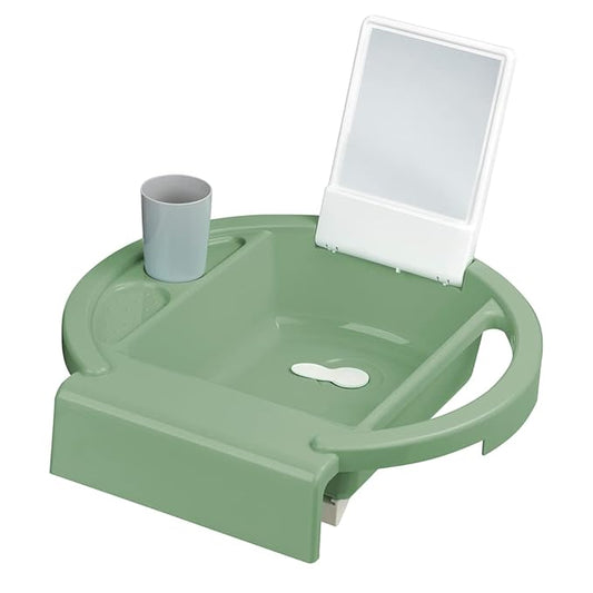 Rotho Babydesign Kiddy Wash Children's washbasin, to be Attached to The Bathtub Rim, 38.7x38.2x10 cm (Pack of 1), Slate Green/White/Stone Grey, 20034 0313 01