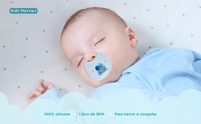 Kids Heroes Baby Pacifiers 0-6 Months, Orthodontic Pacifier Newborn, One-Piece Silicone Pacifier, BPA Free, 2 Pack