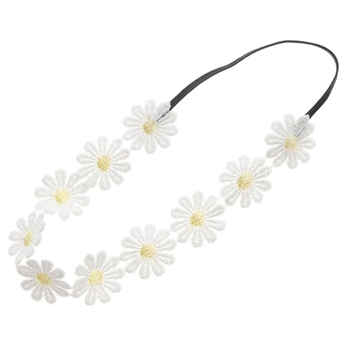 2PCS Little Daisy Flower Elastic Baby Girl Headbands Floral Crown Hairbands for Newborn Infant Toddler Party Birthday Wedding Hair Accessories Outdoor Photography Props