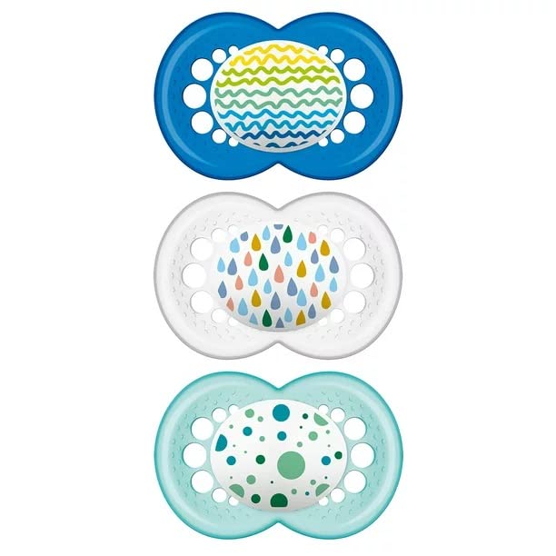 MAM Original Pacifier, Nipple Shape Helps Promote Healthy Oral Development, 3 Pack, Unisex Boy, 6+ Months