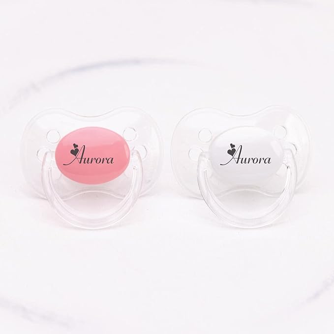 Personalized Pacifier with Name, 2 Pack Pink (0-6 Months)