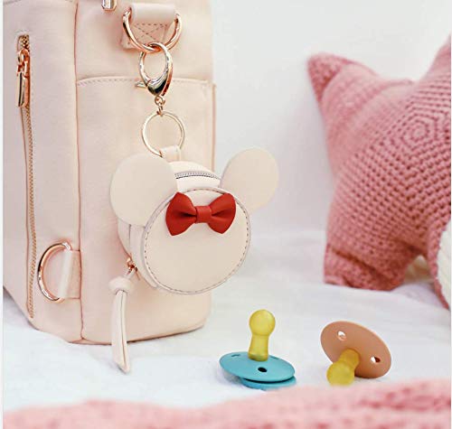 Miss Fong Pacifier Case with Clip, Holder Pouch Cover, Charm Pod with Clasp, Holds 2 Pacifiers or Nipple Shields (Bow Pink)