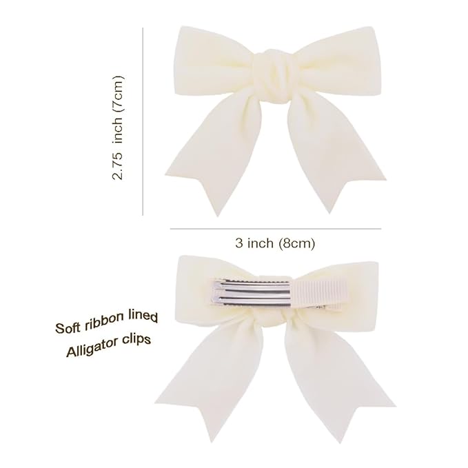 2 Pcs Cute Cream Velvet Hair Bow Clips 3" Bowknot Alligator Clip Barrettes Hairpins for Baby Girl Kids Accessories