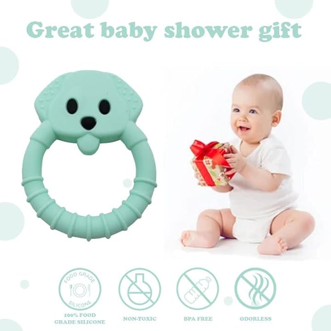 Gadgetime USA Baby Teething Toy Set - Includes Green Pacifier Clip & Bear Teether - Silicone Chew Toys for Infants Newborns - BPA Free Freezer Safe