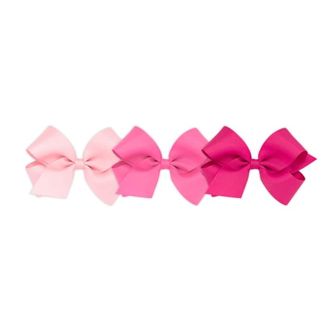 Wee Ones Girls' 3 pc Set Solid Grosgrain Variety Pack on a WeeStay No-Slip Hair Clip, Medium, Light Pink, Hot Pink, and Shocking Pink