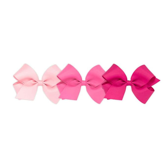 Wee Ones Girls' 3 pc Set Solid Grosgrain Variety Pack on a WeeStay No-Slip Hair Clip, Medium, Light Pink, Hot Pink, and Shocking Pink