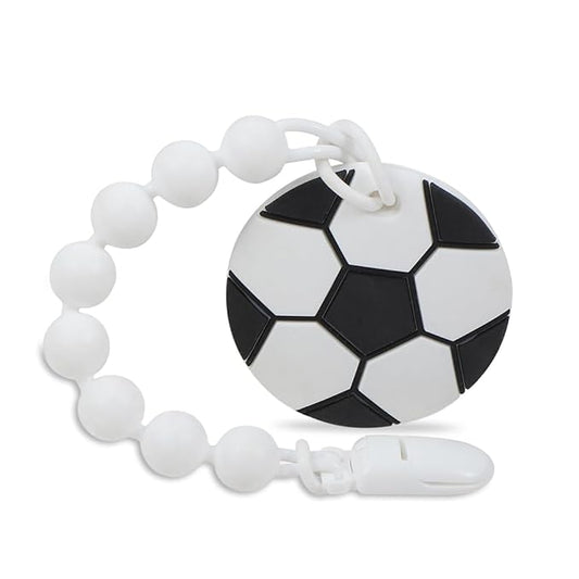 Baby Sports Ball Teething Toys,Food Grade Silicone Teether with One-piece Pacifier Clip Holder,Shower Gift,Teething Pain Relief for 3 Months+ Boy and Girl,BPA Free,Freezer Safe. (Soccer)