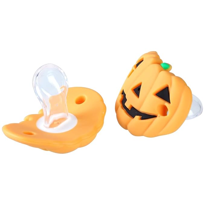 BinaryABC Halloween Pumpkin Baby Pacifier,Halloween Silicone Baby Nipple,Halloween Party Favors Gifts,2Pcs
