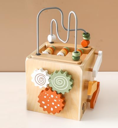 Wooden Kids Baby Activity Cube - Boys Gift Set | One 1, 2 Year Old Boy Girl Gifts Toys | Developmental Toddler Educational Learning Boy Toys 12-18 Months | Bead Maze, First Birthday Gift