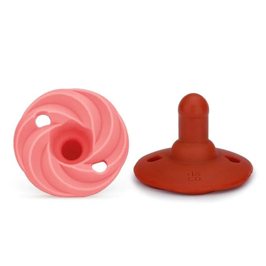Doddle & Co. Holland Pop Pacifier, Natural Shape, 100% Silicone (Peach/Rust, 3+ Months)