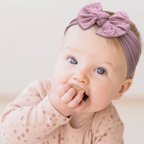 JOYOYO 3 Colors Soft Wide Turban Baby Headbands with 4.5 inches Hair Bow Headbands for Baby Girls Infants Newborn Hair Accessories Toddlers Kids and Children(Pink Purple Purple)